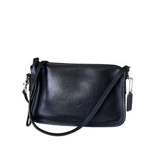 Vintage Coach Black Leather Silver Hardware Clutch/Crossbody ‘Basic Bag’